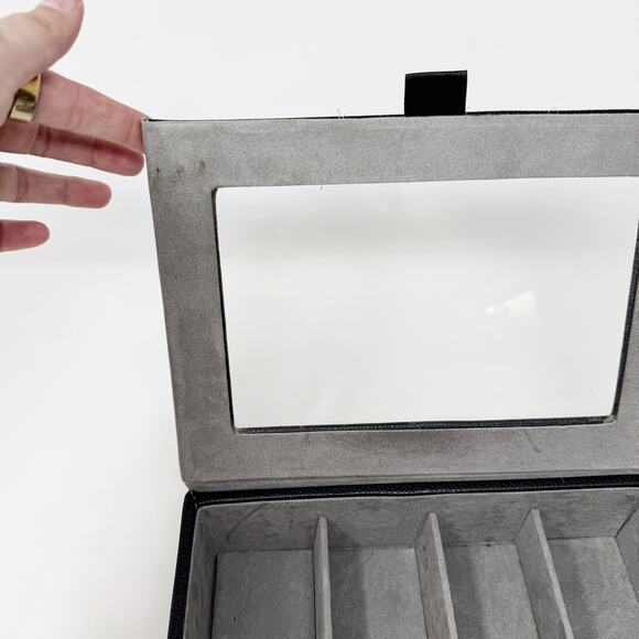 [Black] Pebbled Faux Leather Storage Box Sunglasses Eyeglass Jewelry Suede Lined - Picture 7 of 8